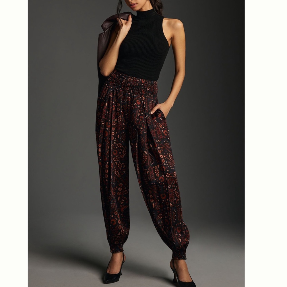 Anthropologie Black and Brown Patterned Pants